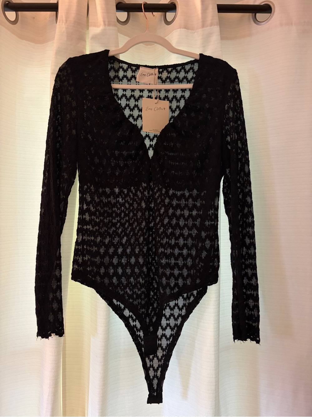 Eve Cotton Black Lace Long-Sleeve Bodysuit